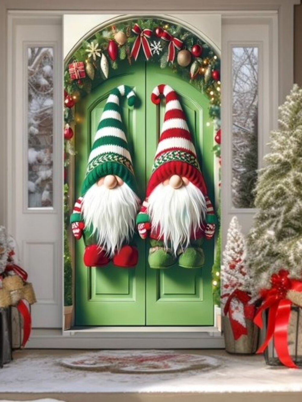 Christmas Wreath Painted Front Door Cover,Christmas Door Curtain,Wall Decoratio